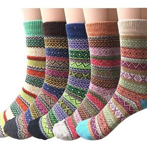 5 pack Women's Wool Socks Vintage Pattern